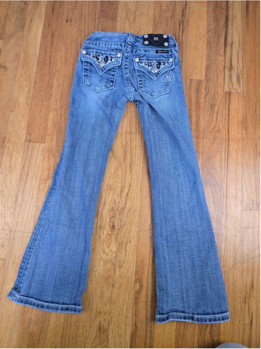 Miss Me Girls Size 7 Bootcut Jeans Embellished Rhinestone Sequin Western Y2K